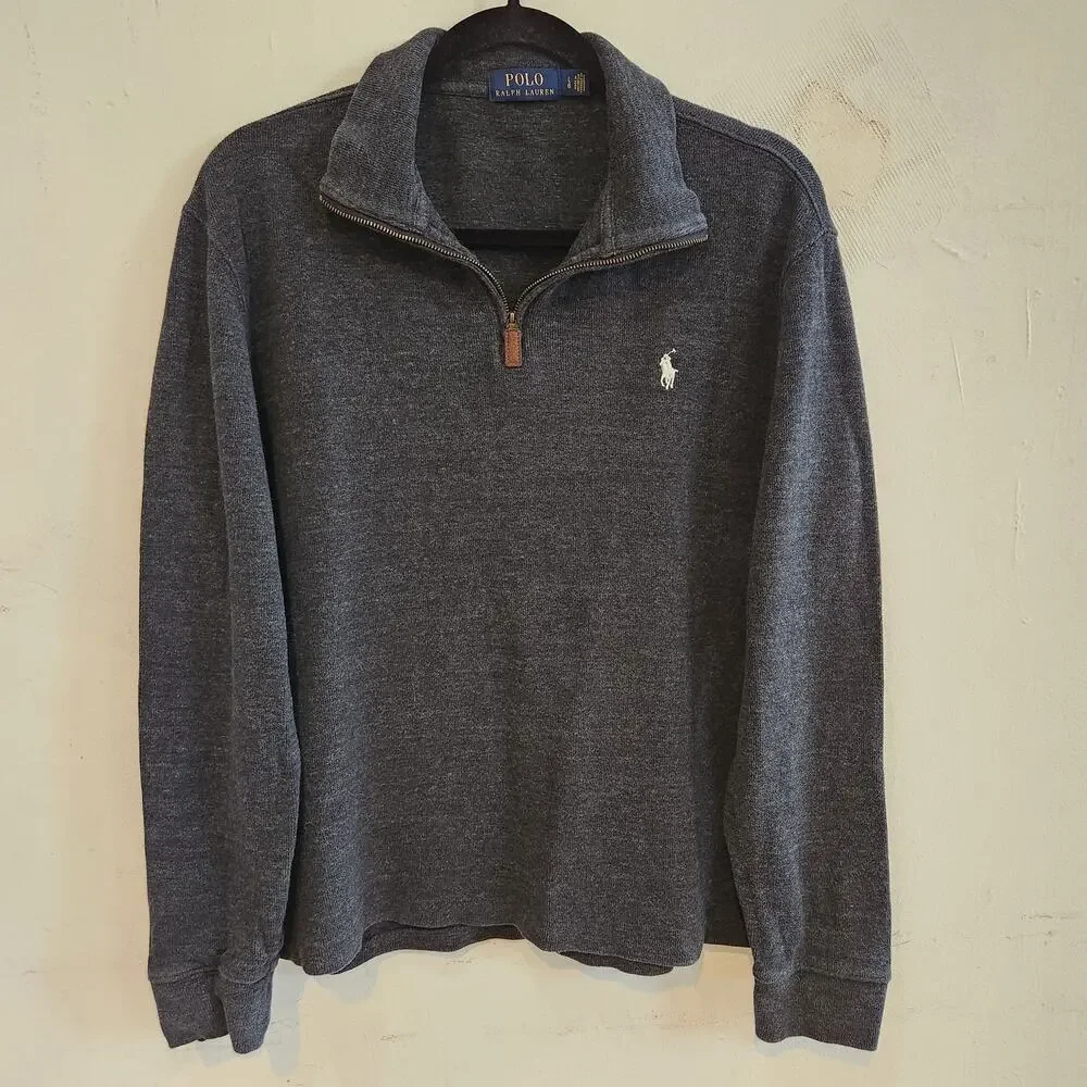 Polo Ralph Lauren Men’s L Charcoal Gray Quarter Zip Pullover Luxury Sweater